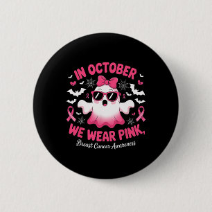 In oktober Draag we Pink Funny Halloween Ghost Bre Ronde Button 5,7 Cm