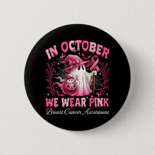 In oktober Draag we Pink Ghost Witch borstkanker Ronde Button 5,7 Cm
