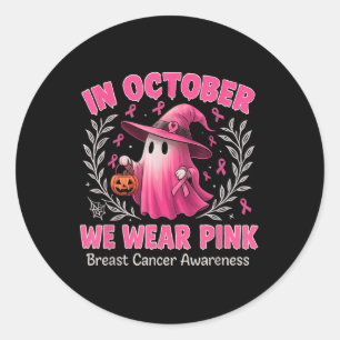 In oktober Draag we Pink Ghost Witch borstkanker Ronde Sticker