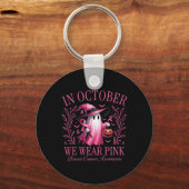 In oktober Draag we Pink Ghost Witch borstkanker Sleutelhanger (Voorkant)