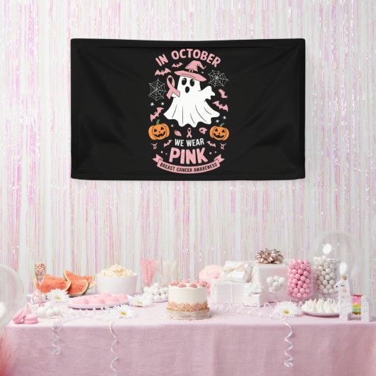 In oktober Draag we Pink Ghost Witch borstkanker Spandoek (Feest)