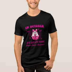 In oktober Draag we Pink Ghost Witch borstkanker Tri-Blend Shirt