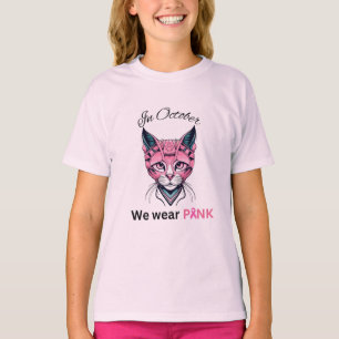 In oktober Draag we Pink met roze gezichtskat T-shirt