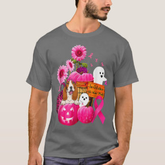 In oktober Draag we roze Basset Hound Breast Cance T-shirt