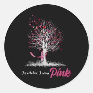 In oktober Draag we roze boomstamkanker. Ronde Sticker