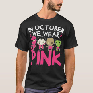 In oktober Draag we roze borstkanker Halloween T-shirt