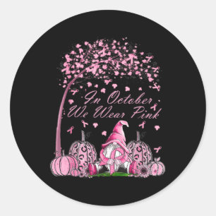 In oktober Draag we roze borstkankergnoom Herfst Ronde Sticker