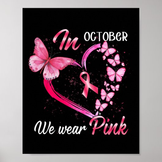 In oktober Draag we roze borstkankervlinder pi Poster (Voorkant)
