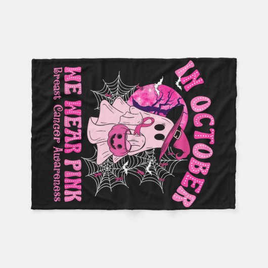 In oktober Draag we roze borstkankervrouwen Ghost Fleece Deken (Voorkant (Horizontaal))