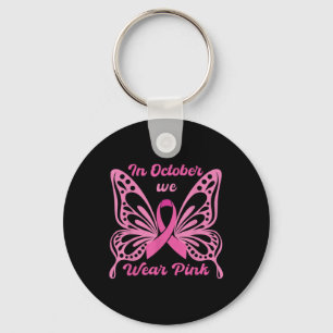 In oktober Draag we roze borstkankerwaarschuwing Sleutelhanger