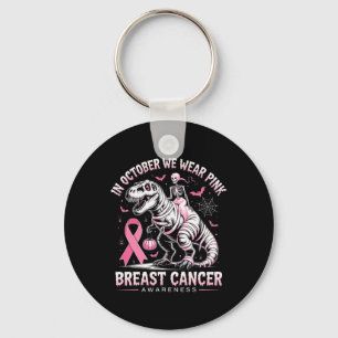 In oktober Draag we roze dinosaurusskelet borst C Sleutelhanger