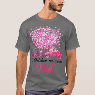 In oktober Draag we roze Flamingo Breast Cancer Aw T-shirt
