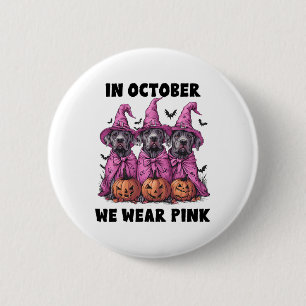 In oktober Draag we roze Great Dane Halloween Brea Ronde Button 5,7 Cm