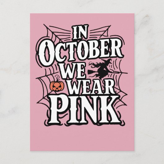 In oktober Draag we roze halloween heks Aankondigingskaart (Voorkant)