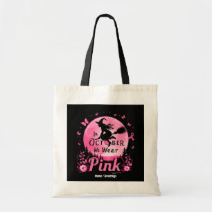 In oktober Draag we roze heks borstkanker Tote Bag