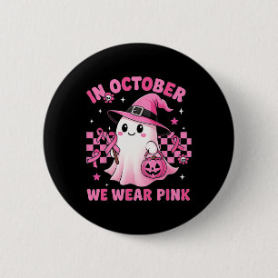 In oktober Draag we roze heks borstkankerwaren Ronde Button 5,7 Cm