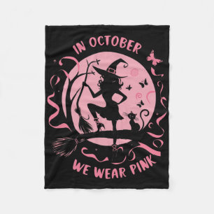 In oktober Draag we roze heks halloween breast can Fleece Deken