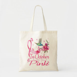 In oktober Draag we roze Hummingbird Ribbon Tote Bag