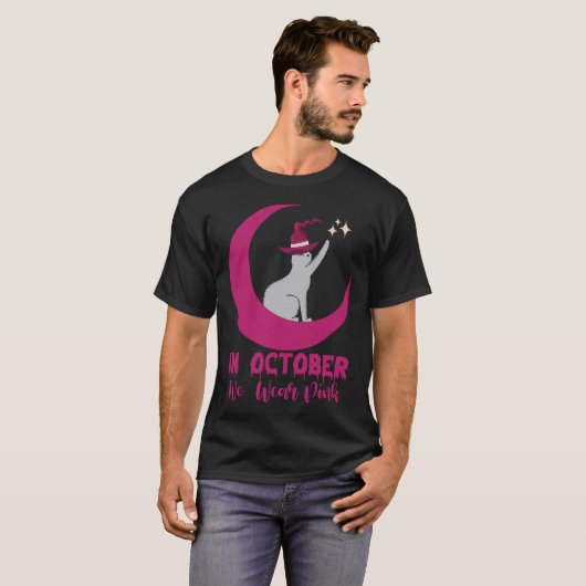 In oktober Draag we roze kattenborst T-shirt (Voorkant volledig)