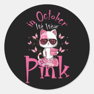 In oktober Draag we roze leoparkastkanker Ronde Sticker
