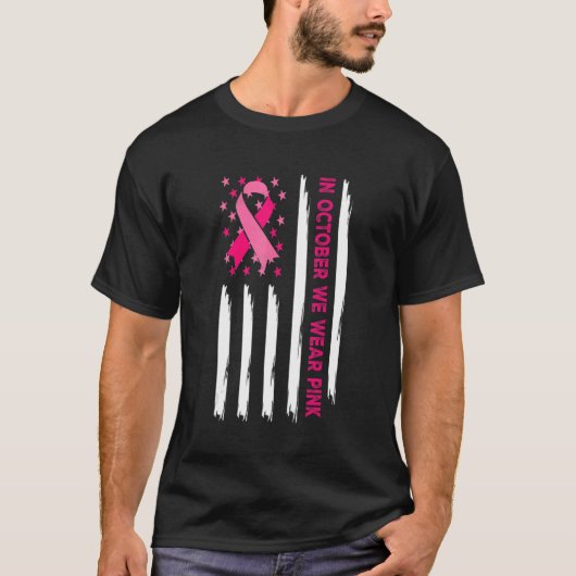 In oktober Draag we roze lintlint-Amerikaanse vlag T-shirt (Voorkant)