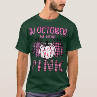 In oktober Draag we roze lintlintluipaard pompoen T-shirt