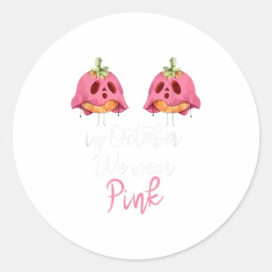 In oktober Draag we roze pompoen borstkanker Ronde Sticker