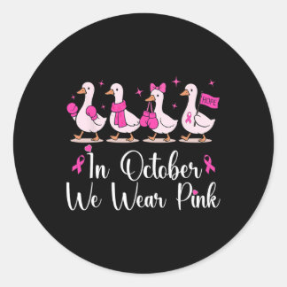 In oktober Draag we Roze Schattigee Gans Borstkank Ronde Sticker