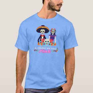 In oktober Draag we roze suikerschedel T-shirt