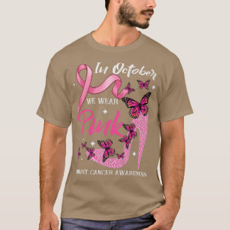 In oktober Draag we roze vlinders borstkanker T-shirt
