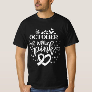 In oktober Draag we roze vlinders borstkanker T-shirt