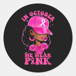 In oktober Draag we roze zwarte borstkanker Ronde Sticker