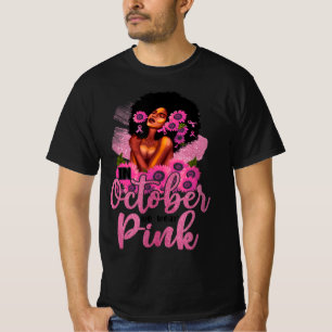 In oktober Draag we roze zwarte borstkanker T-shirt