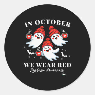 In oktober dragen we rode dyslexie bewustzijn hall ronde sticker
