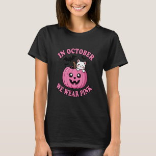 in oktober dragen we roze Cute Cat Pumpkin T-shirt