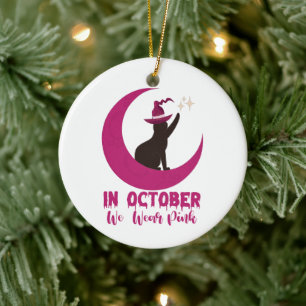 In Oktober dragen we Roze Kat Borstkanker Bewustzi Keramisch Ornament