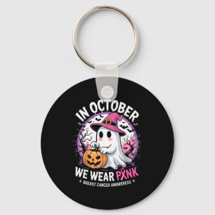 In oktober dragen we roze spook Halloween borstkan Sleutelhanger