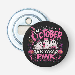 In oktober dragen we roze tegen borstkanker button flesopener