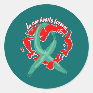 In ons hart voor een Blauwgroen lintje Ronde Sticker