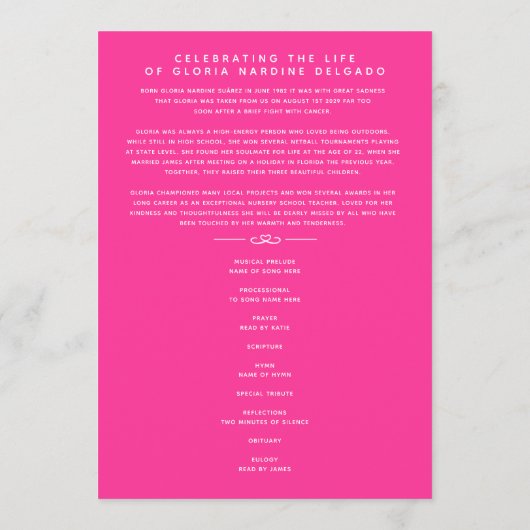 In ons hartenbegrafenisprogramma wit en roze programma (Achterkant)