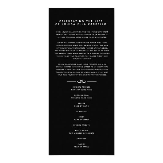 In ons hartenbegrafenisprogramma zwart mono reclamekaart (Voorkant)