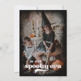 In onze griezelige tijd familie Halloween kerstkaa Feestdagenkaart