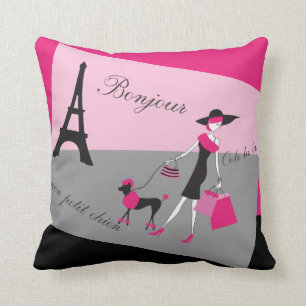 In Paris Woman and Dog Pink and Black Kussen