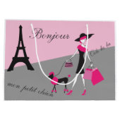 In Paris Woman and Dog Pink and Black Large Cadeauzakje (Achterkant)