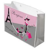 In Paris Woman and Dog Pink and Black Large Cadeauzakje (Achterkant Gekanteld)