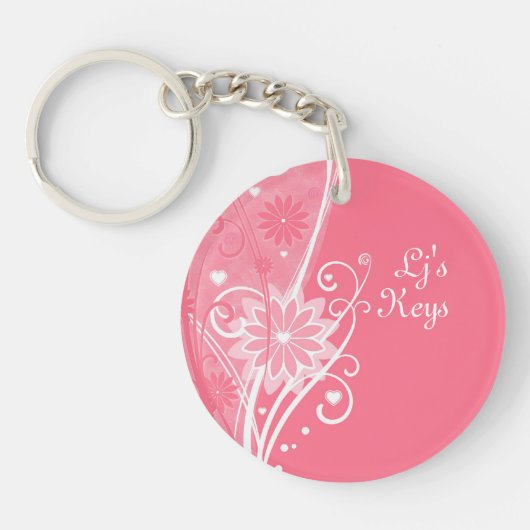in Pink Floral Sleutelhanger (Voorkant)