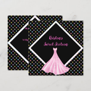  IN PINK SWEET SIXTEEN INVITATION SPOT BLACK KAART