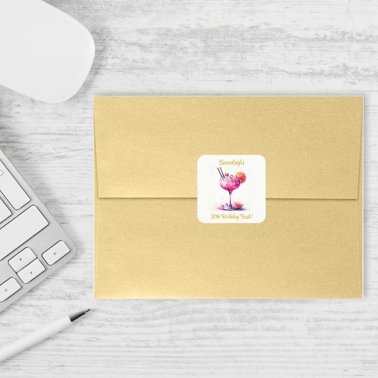  in Pink Theme Cocktail Birthday Vierkante Sticker