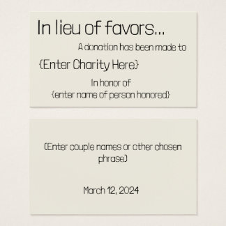 In plaats van een gunstiger donorkaart voor bruilo visitekaartje