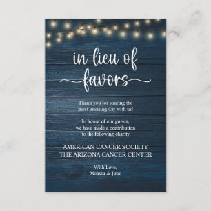 in plaats van gunsten Rustic String Lights Navy Bl Informatiekaartje
